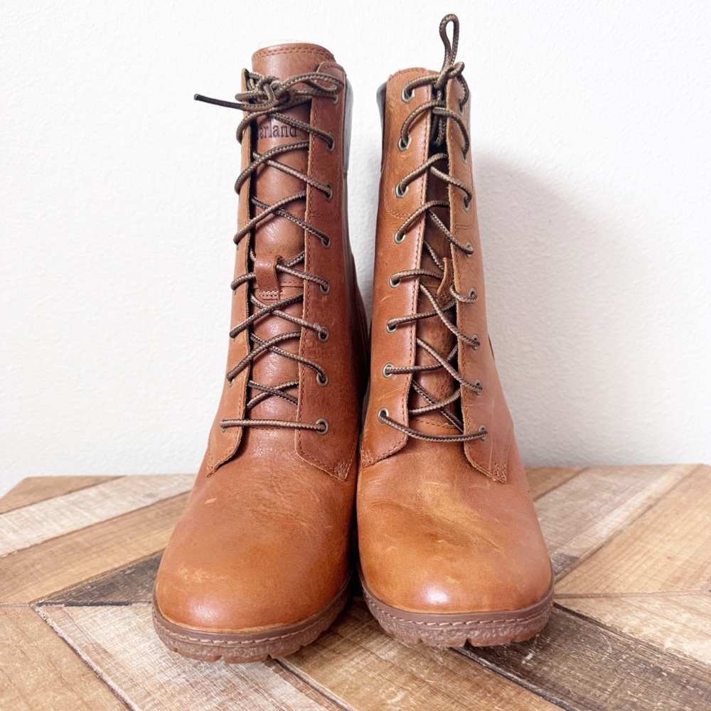 Timberland Glancy Tan Leather Heeled Boots - Picture 7 of 12
